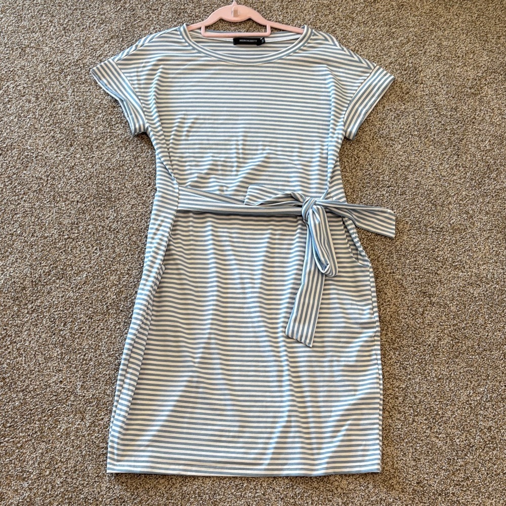 Casual Striped Blue Dress with Pockets